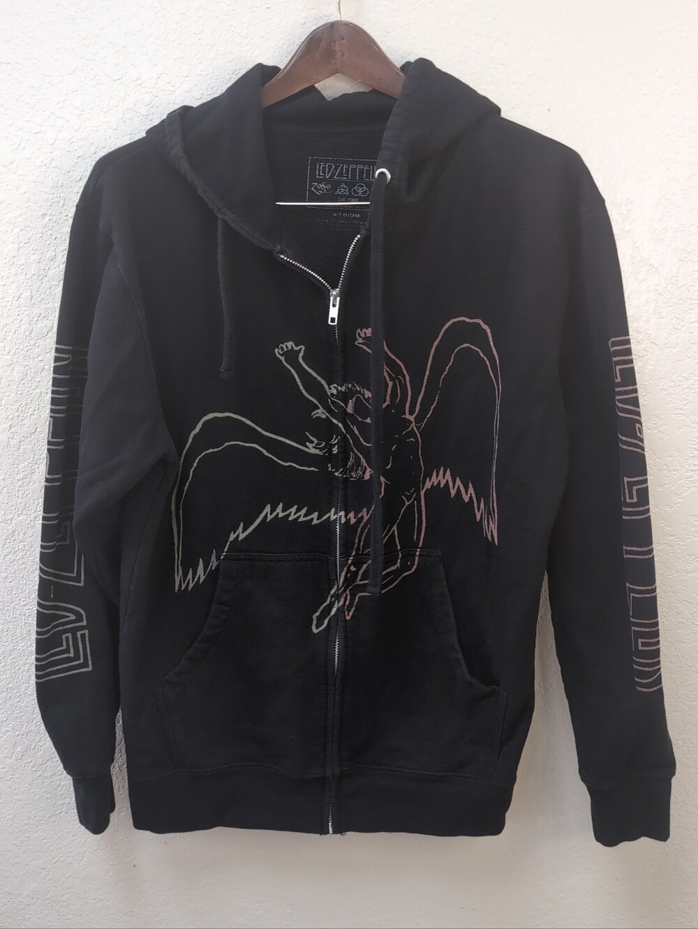 Led Zeppelin  Black "Icarus" Hooded Zip Up Jacket. Size Medium